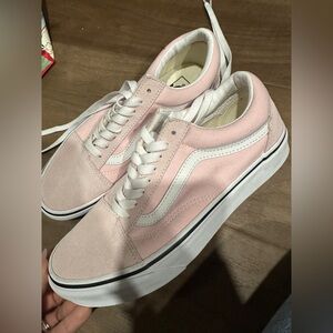 Vans Women's light baby Pink and White Sneakers